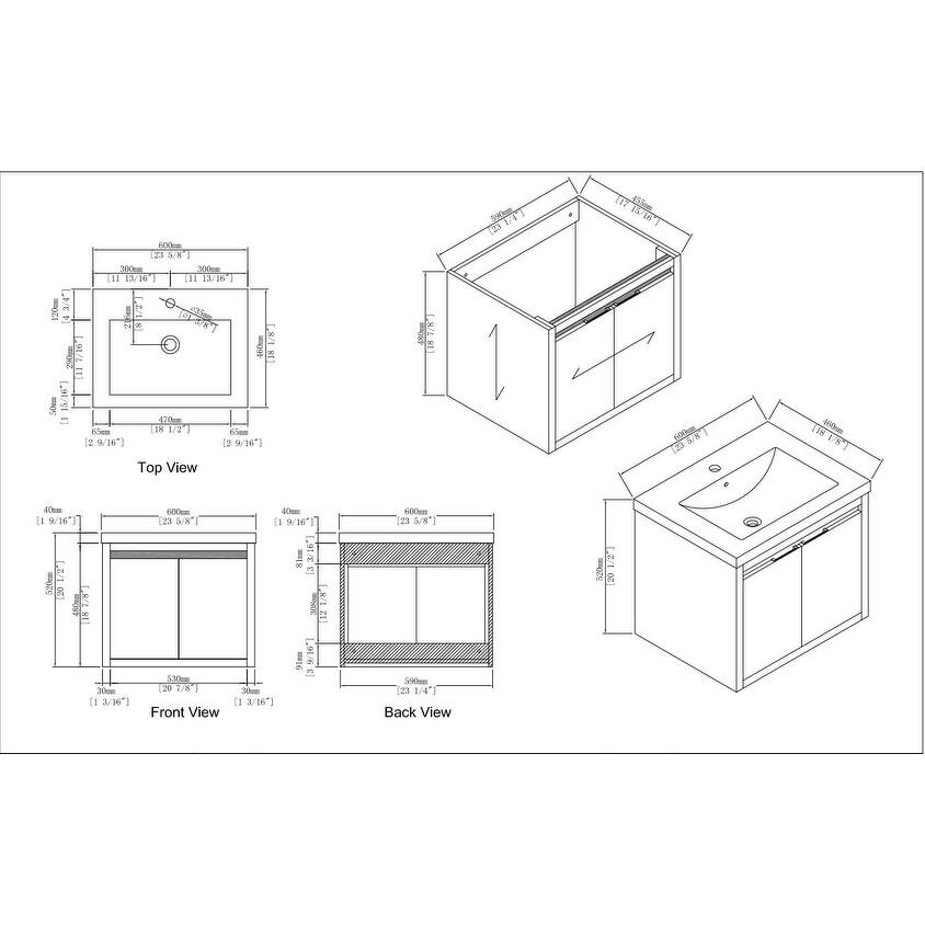 Malwee 24"/48" Floating Bathroom Vanity, Modern Wall Mounted Bathroom